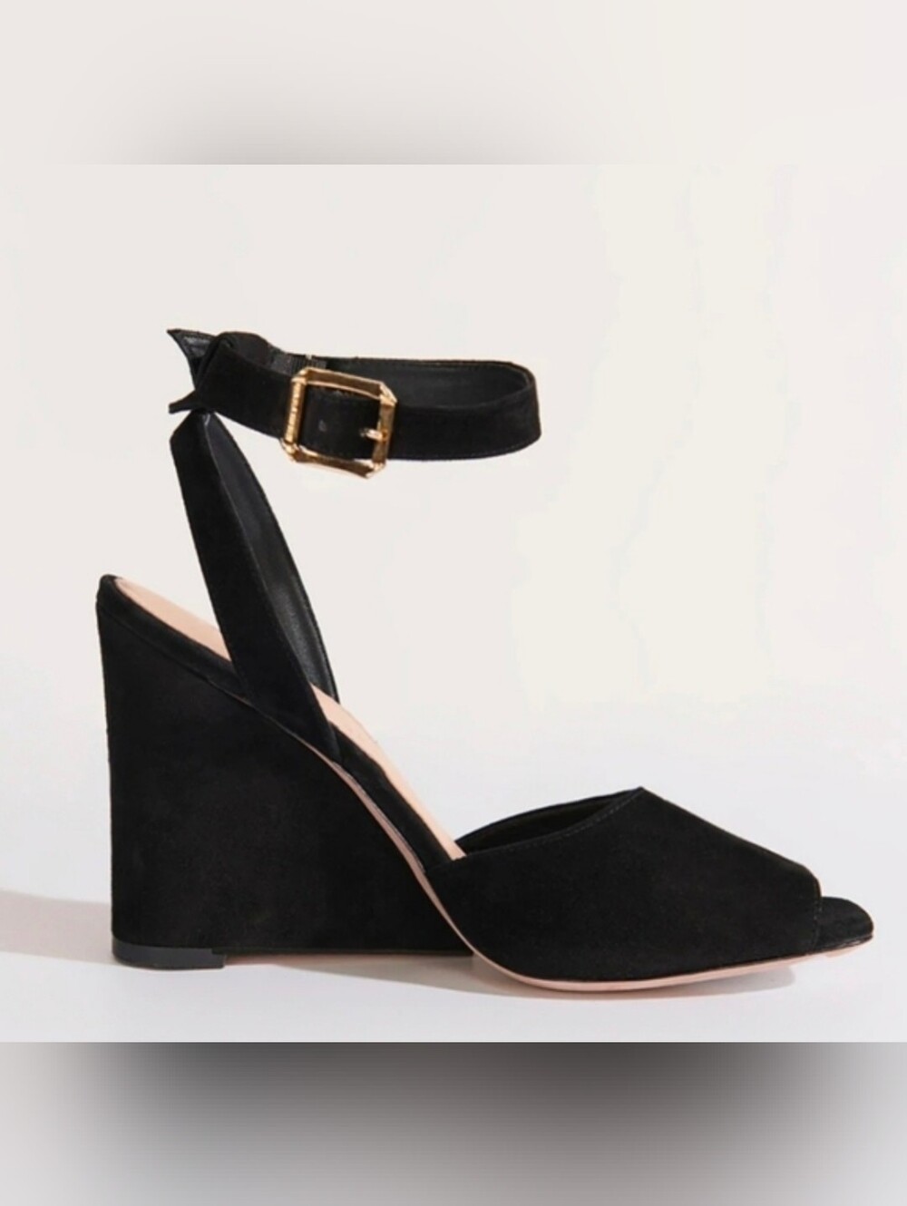 Veronica Beard Black Suede Cyndi Wedge Ankle Strap Heels